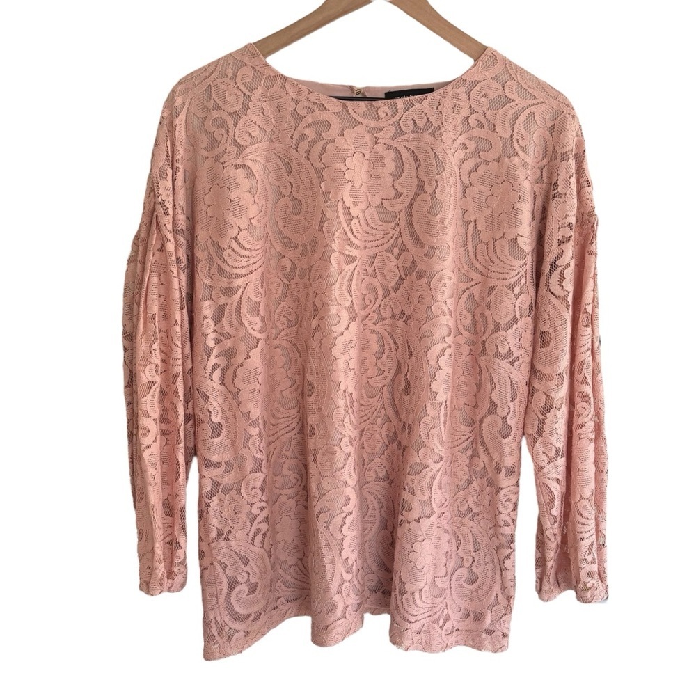 Liz Claiborne Career Lace Top Women's XL Pink Floral Long Sleeve Blouse Workwear